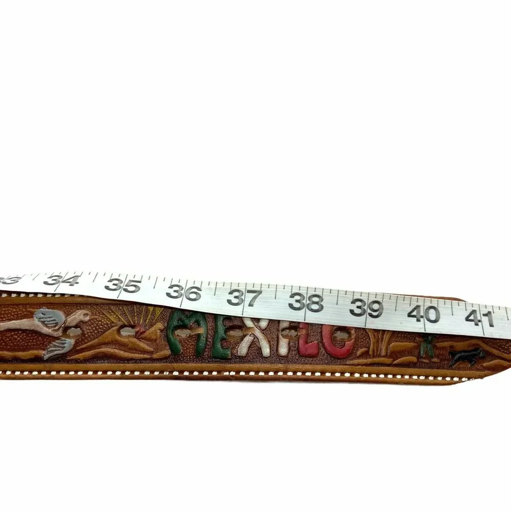 Vtg Brown Embossed Leather Eagle Mexico Belt 41.5